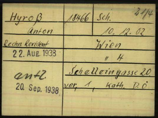 Photo der Karteikarte aus dem KZ Dachau von Anton Hyross